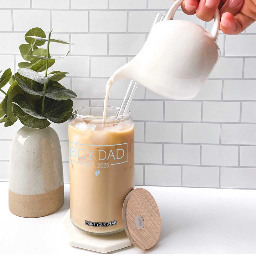 Boy Dad Est 2025 Glass Can Newborn Daddy Father Baby Boy Son Expect Baby TS10 Print Your Wear