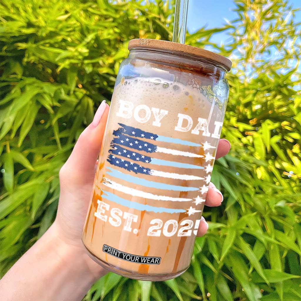 Boy Dad Est 2025 Glass Can Newborn Daddy Father Baby Boy Son USA Flag Fighter Jets TS10 Print Your Wear