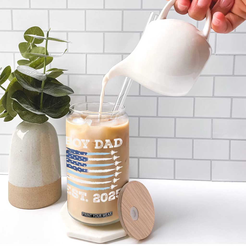 Boy Dad Est 2025 Glass Can Newborn Daddy Father Baby Boy Son USA Flag Fighter Jets TS10 Print Your Wear