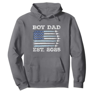 Boy Dad Est 2025 Hoodie Daddy Of Newborn Baby Boy First Fathers Day USA Flag Fighter Jets TS10 Charcoal Print Your Wear