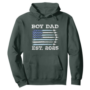 Boy Dad Est 2025 Hoodie Daddy Of Newborn Baby Boy First Fathers Day USA Flag Fighter Jets TS10 Dark Forest Green Print Your Wear
