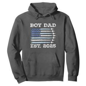 Boy Dad Est 2025 Hoodie Daddy Of Newborn Baby Boy First Fathers Day USA Flag Fighter Jets TS10 Dark Heather Print Your Wear