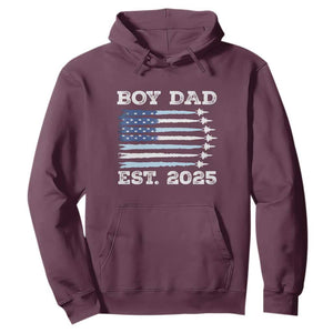 Boy Dad Est 2025 Hoodie Daddy Of Newborn Baby Boy First Fathers Day USA Flag Fighter Jets TS10 Maroon Print Your Wear