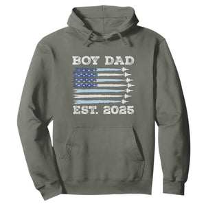 Boy Dad Est 2025 Hoodie Daddy Of Newborn Baby Boy First Fathers Day USA Flag Fighter Jets TS10 Military Green Print Your Wear