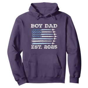 Boy Dad Est 2025 Hoodie Daddy Of Newborn Baby Boy First Fathers Day USA Flag Fighter Jets TS10 Purple Print Your Wear