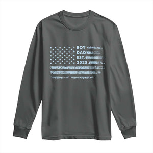 Boy Dad Est 2025 Long Sleeve Shirt American Flag First Fathers Day TS10 Dark Heather Print Your Wear