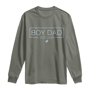 Boy Dad Est 2025 Long Sleeve Shirt Daddy Of Newborn Baby Boy First Fathers Day TS10 Military Green Print Your Wear