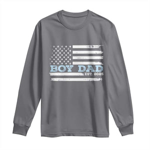 Boy Dad Est 2025 Long Sleeve Shirt Daddy Of Newborn Baby Boy First Fathers Day USA Flag TS10 Charcoal Print Your Wear