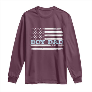 Boy Dad Est 2025 Long Sleeve Shirt Daddy Of Newborn Baby Boy First Fathers Day USA Flag TS10 Maroon Print Your Wear