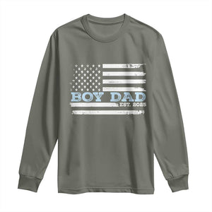 Boy Dad Est 2025 Long Sleeve Shirt Daddy Of Newborn Baby Boy First Fathers Day USA Flag TS10 Military Green Print Your Wear
