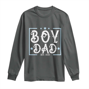 Boy Dad Est 2025 Long Sleeve Shirt Expect Baby Boy Fathers Day 2025 TS10 Dark Heather Print Your Wear