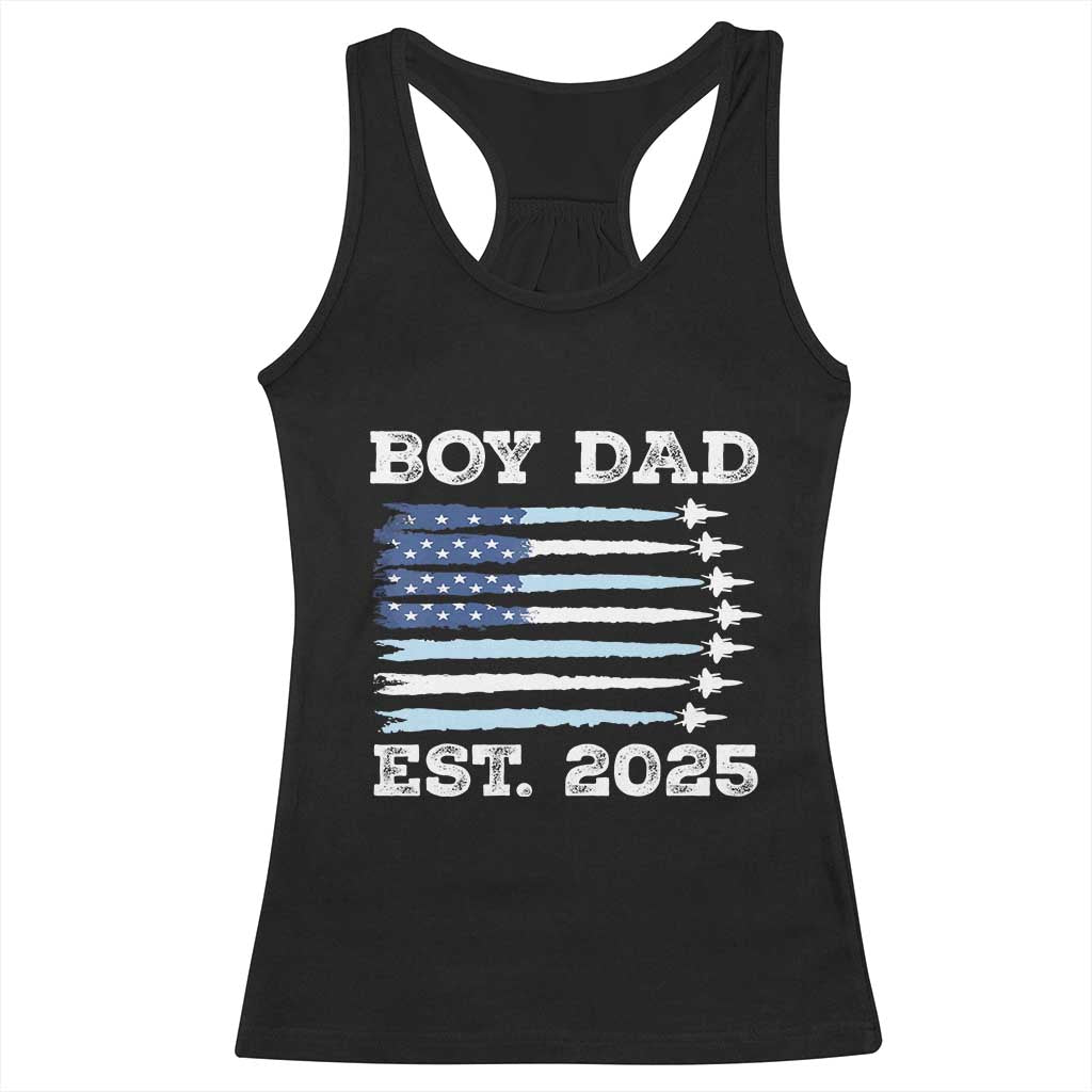 Boy Dad Est 2025 Racerback Tank Top Newborn Daddy Father Baby Boy Son USA Flag Fighter Jets TS10 Black Print Your Wear