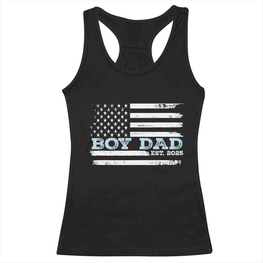 Boy Dad Est 2025 Racerback Tank Top Newborn Daddy Father Baby Boy Son USA Flag TS10 Black Print Your Wear
