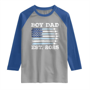Boy Dad Est 2025 Raglan Shirt Daddy Of Newborn Baby Boy First Fathers Day USA Flag Fighter Jets TS10 Sport Gray Royal Print Your Wear
