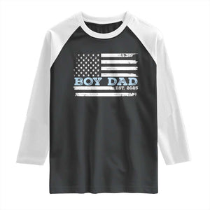 Boy Dad Est 2025 Raglan Shirt Daddy Of Newborn Baby Boy First Fathers Day USA Flag TS10 Black White Print Your Wear