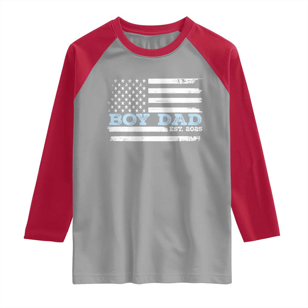 Boy Dad Est 2025 Raglan Shirt Daddy Of Newborn Baby Boy First Fathers Day USA Flag TS10 Sport Gray Red Print Your Wear