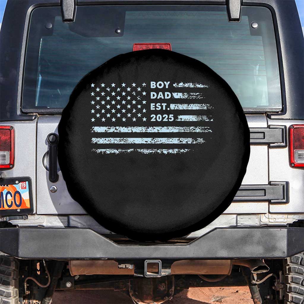 Boy Dad Est 2025 Spare Tire Cover American Flag First Fathers Day TS10 No hole Black Print Your Wear