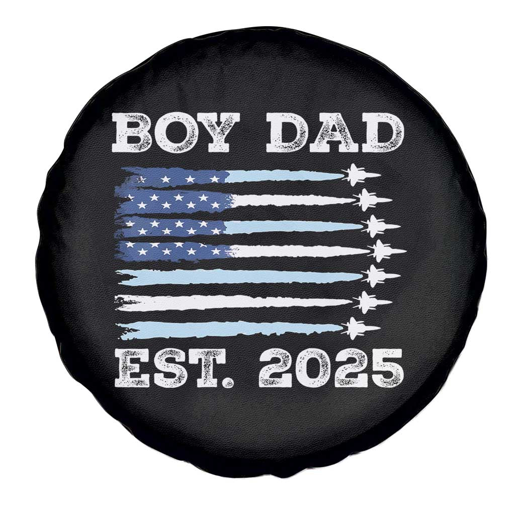 Boy Dad Est 2025 Spare Tire Cover Daddy Of Newborn Baby Boy First Fathers Day USA Flag Fighter Jets TS10 Print Your Wear