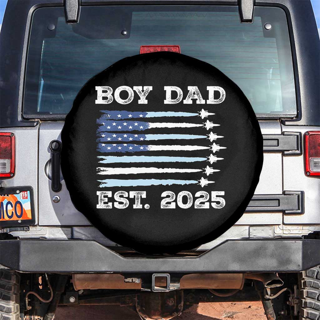 Boy Dad Est 2025 Spare Tire Cover Daddy Of Newborn Baby Boy First Fathers Day USA Flag Fighter Jets TS10 No hole Black Print Your Wear