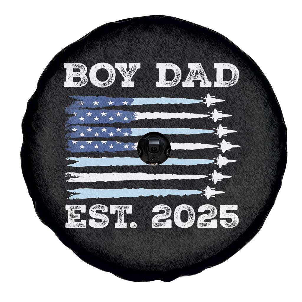 Boy Dad Est 2025 Spare Tire Cover Daddy Of Newborn Baby Boy First Fathers Day USA Flag Fighter Jets TS10 Print Your Wear