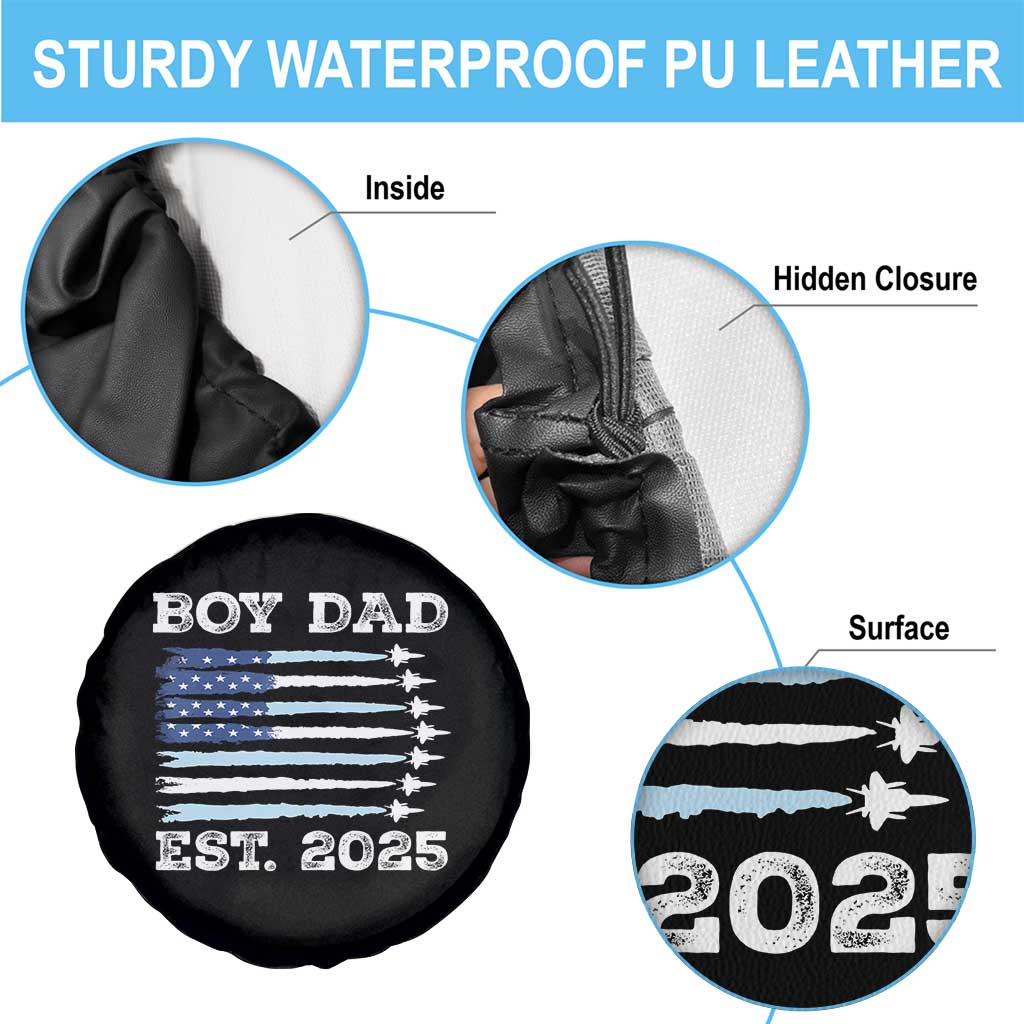 Boy Dad Est 2025 Spare Tire Cover Daddy Of Newborn Baby Boy First Fathers Day USA Flag Fighter Jets TS10 Print Your Wear