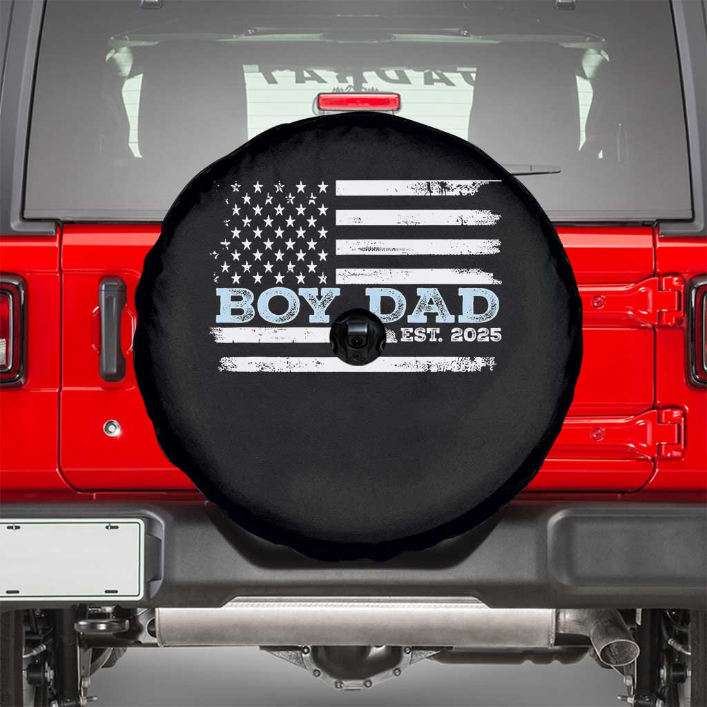 Boy Dad Est 2025 Spare Tire Cover Daddy Of Newborn Baby Boy First Fathers Day USA Flag TS10 Black Print Your Wear