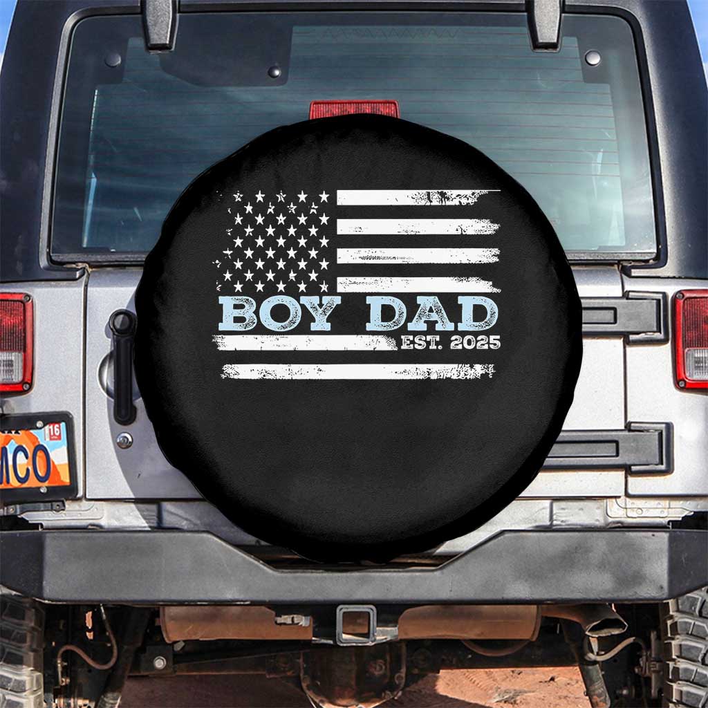 Boy Dad Est 2025 Spare Tire Cover Daddy Of Newborn Baby Boy First Fathers Day USA Flag TS10 No hole Black Print Your Wear