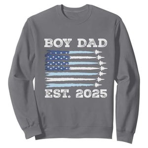 Boy Dad Est 2025 Sweatshirt Daddy Of Newborn Baby Boy First Fathers Day USA Flag Fighter Jets TS10 Charcoal Print Your Wear
