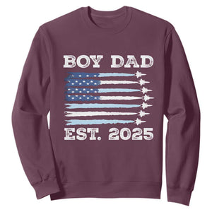 Boy Dad Est 2025 Sweatshirt Daddy Of Newborn Baby Boy First Fathers Day USA Flag Fighter Jets TS10 Maroon Print Your Wear
