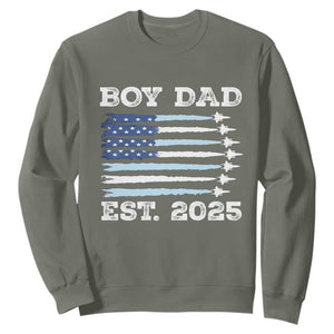 Boy Dad Est 2025 Sweatshirt Daddy Of Newborn Baby Boy First Fathers Day USA Flag Fighter Jets TS10 Military Green Print Your Wear