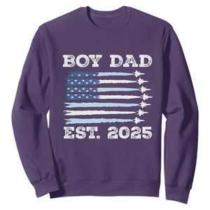 Boy Dad Est 2025 Sweatshirt Daddy Of Newborn Baby Boy First Fathers Day USA Flag Fighter Jets TS10 Purple Print Your Wear