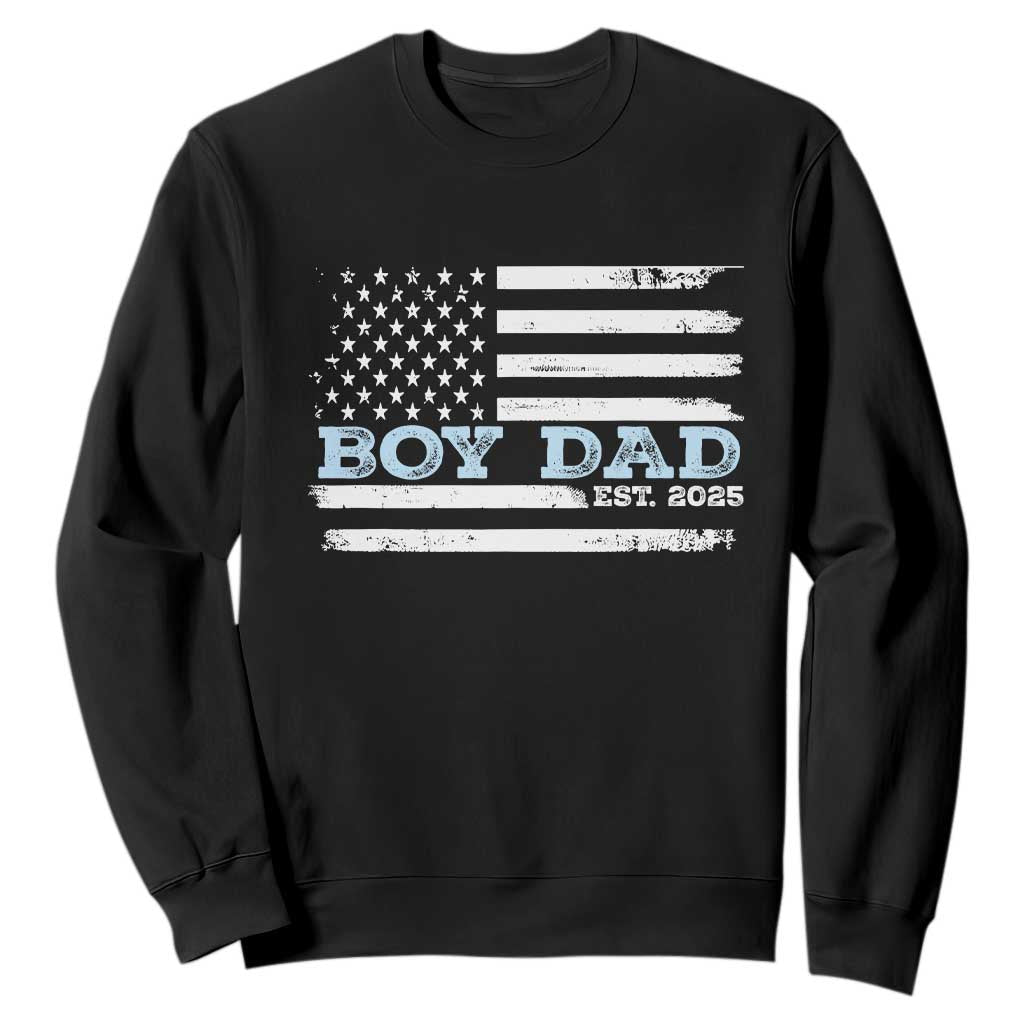 Boy Dad Est 2025 Sweatshirt Daddy Of Newborn Baby Boy First Fathers Day USA Flag TS10 Black Print Your Wear