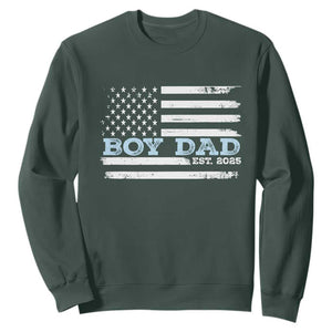 Boy Dad Est 2025 Sweatshirt Daddy Of Newborn Baby Boy First Fathers Day USA Flag TS10 Dark Forest Green Print Your Wear
