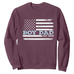 Boy Dad Est 2025 Sweatshirt Daddy Of Newborn Baby Boy First Fathers Day USA Flag TS10 Maroon Print Your Wear