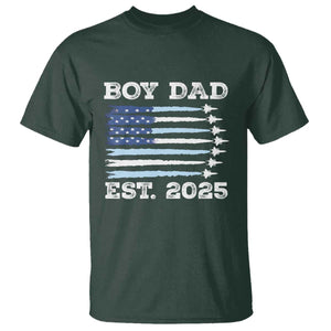 Boy Dad Est 2025 T Shirt Daddy Of Newborn Baby Boy First Fathers Day USA Flag Fighter Jets TS10 Dark Forest Green Print Your Wear