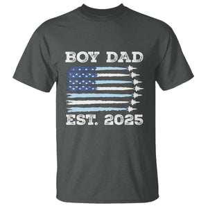 Boy Dad Est 2025 T Shirt Daddy Of Newborn Baby Boy First Fathers Day USA Flag Fighter Jets TS10 Dark Heather Print Your Wear