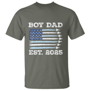 Boy Dad Est 2025 T Shirt Daddy Of Newborn Baby Boy First Fathers Day USA Flag Fighter Jets TS10 Military Green Print Your Wear