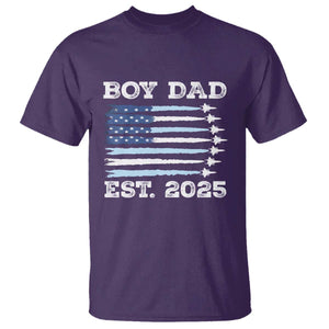 Boy Dad Est 2025 T Shirt Daddy Of Newborn Baby Boy First Fathers Day USA Flag Fighter Jets TS10 Purple Print Your Wear