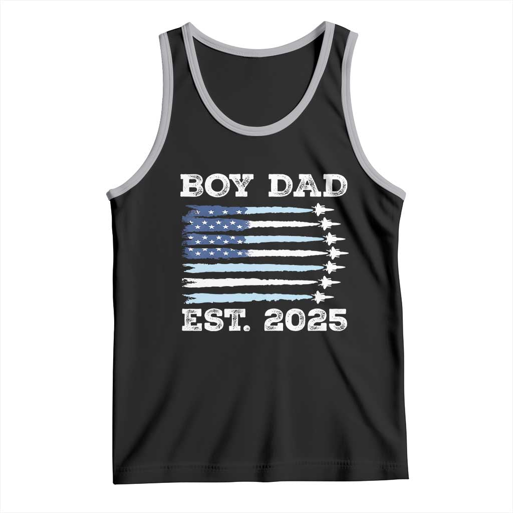 Boy Dad Est 2025 Tank Top Daddy Of Newborn Baby Boy First Fathers Day USA Flag Fighter Jets TS10 Black Athletic Heather Print Your Wear