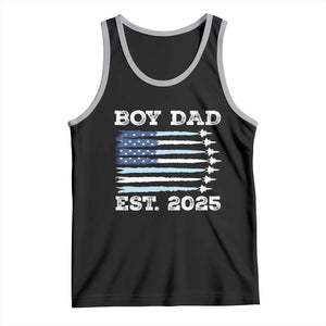 Boy Dad Est 2025 Tank Top Daddy Of Newborn Baby Boy First Fathers Day USA Flag Fighter Jets TS10 Black Athletic Heather Print Your Wear