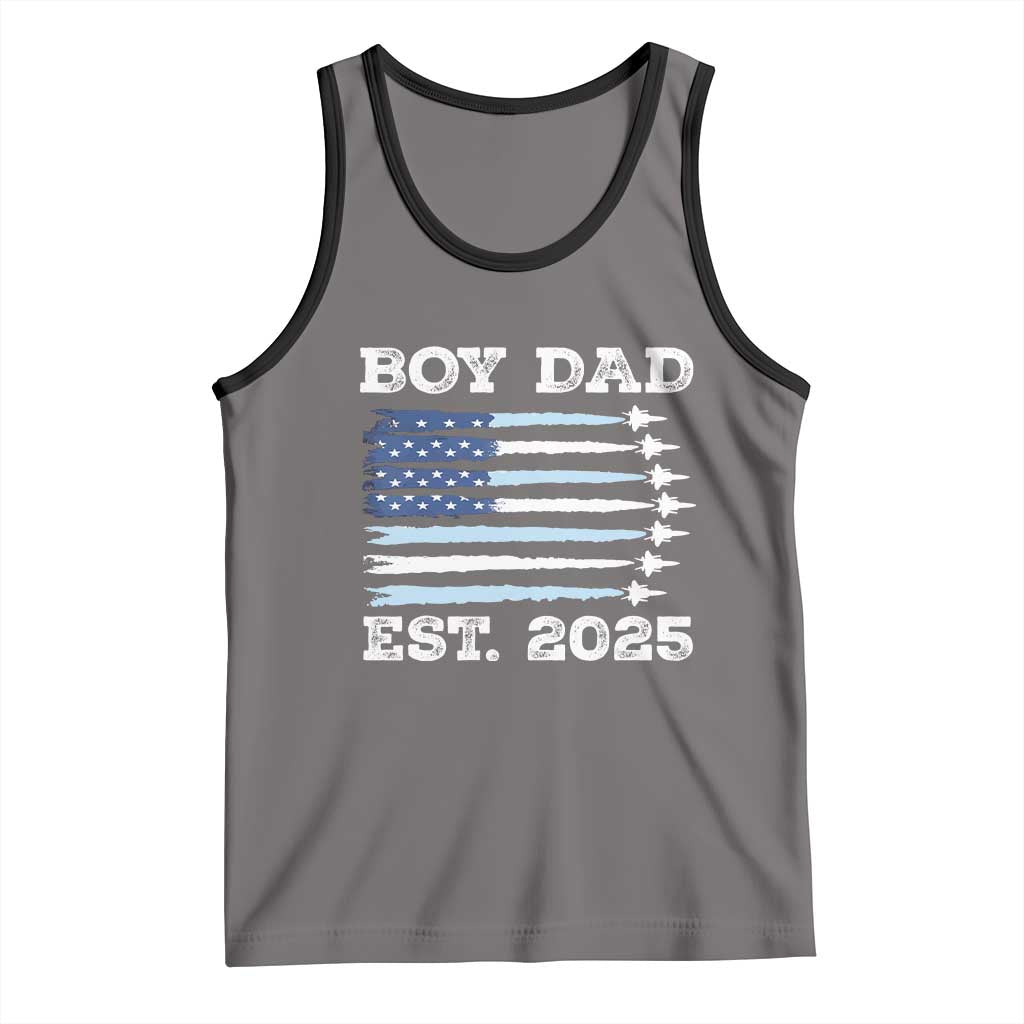 Boy Dad Est 2025 Tank Top Daddy Of Newborn Baby Boy First Fathers Day USA Flag Fighter Jets TS10 Deep Heather Black Print Your Wear