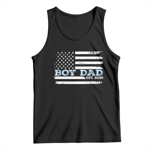 Boy Dad Est 2025 Tank Top Daddy Of Newborn Baby Boy First Fathers Day USA Flag TS10 Black Print Your Wear