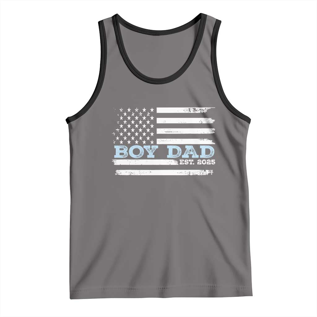 Boy Dad Est 2025 Tank Top Daddy Of Newborn Baby Boy First Fathers Day USA Flag TS10 Deep Heather Black Print Your Wear