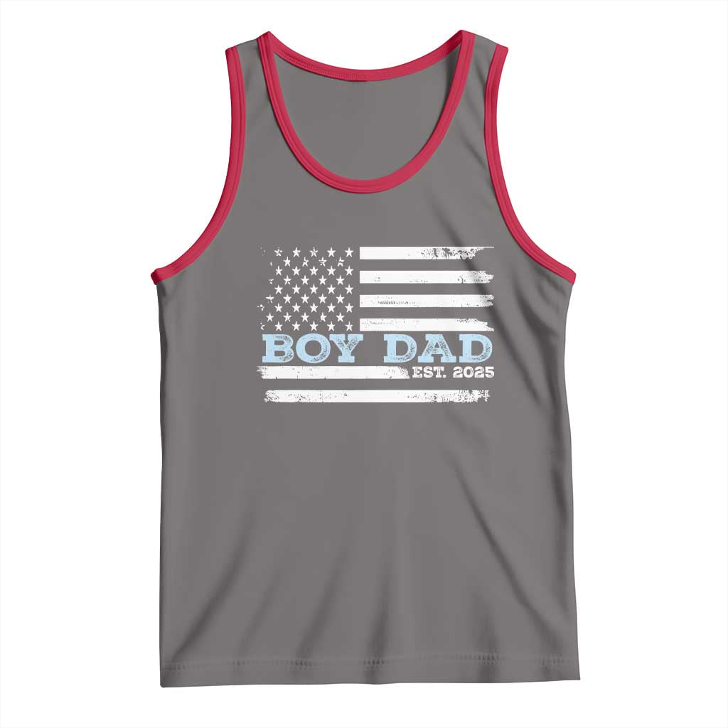 Boy Dad Est 2025 Tank Top Daddy Of Newborn Baby Boy First Fathers Day USA Flag TS10 Deep Heather Red Print Your Wear