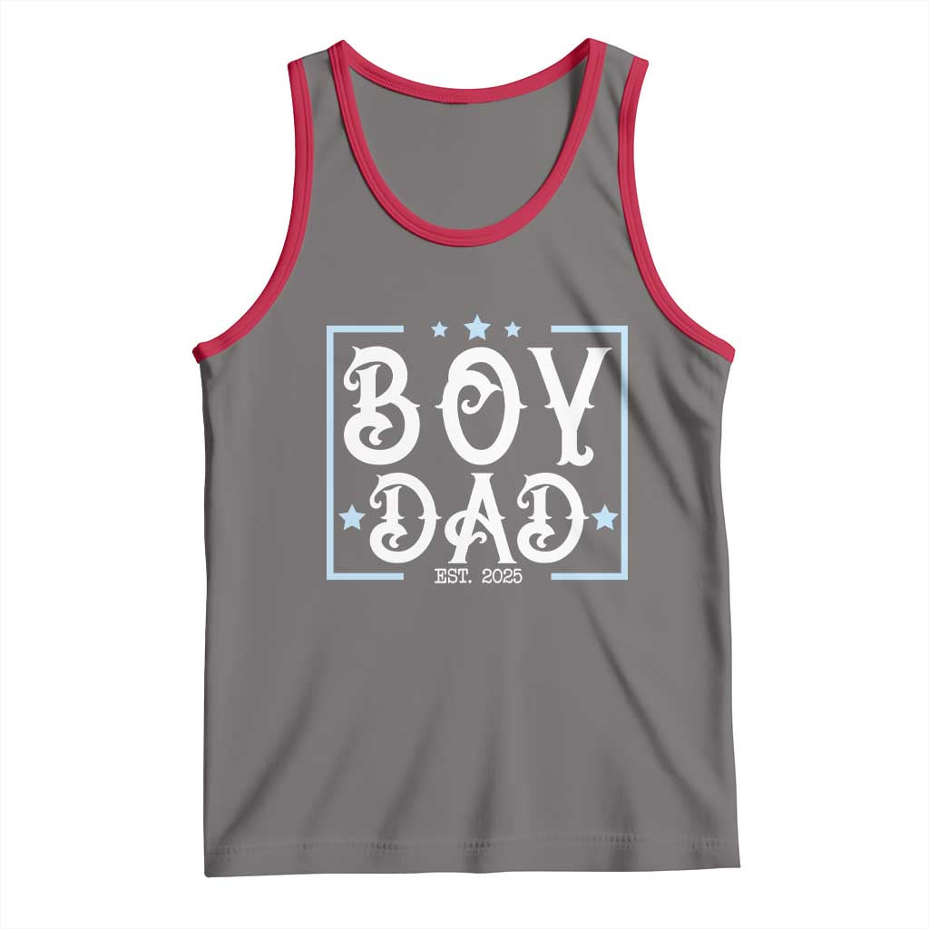 Boy Dad Est 2025 Tank Top Expect Baby Boy Fathers Day 2025 TS10 Deep Heather Red Print Your Wear