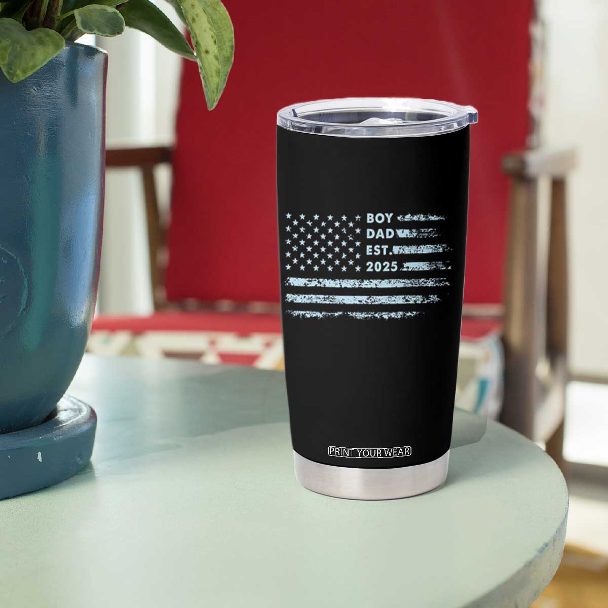 Boy Dad Est 2025 Tumbler Cup American Flag First Fathers Day TS10 Print Your Wear