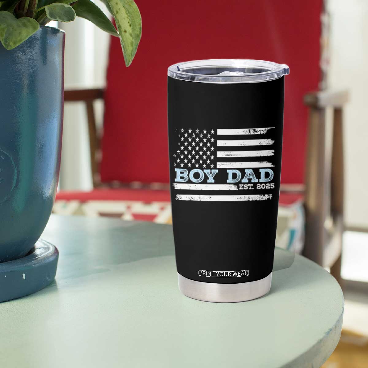 Boy Dad Est 2025 Tumbler Cup Newborn Daddy Father Baby Boy Son USA Flag TS10 Print Your Wear
