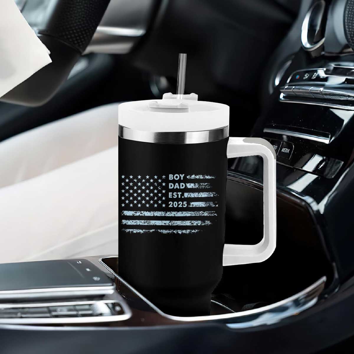 Boy Dad Est 2025 Tumbler With Handle American Flag First Fathers Day TS10 Print Your Wear