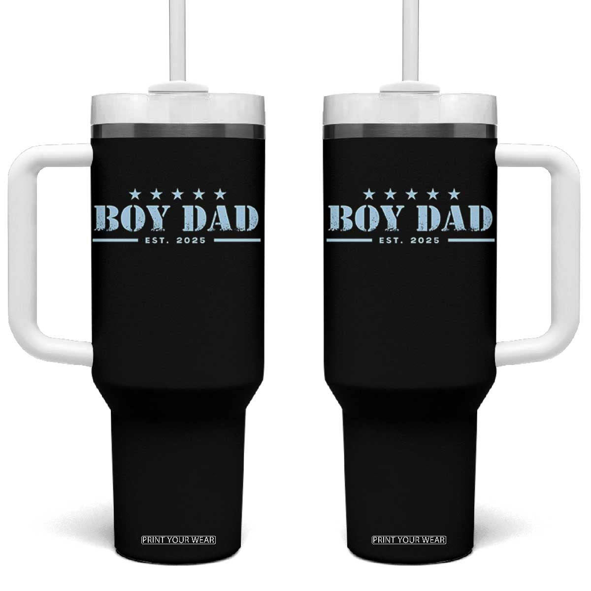 Boy Dad Est 2025 Tumbler With Handle Expect Baby Boy Son Father 2025 TS10 One Size: 40 oz Black Print Your Wear