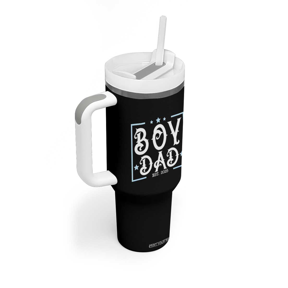 Boy Dad Est 2025 Tumbler With Handle Expect Baby Boy Son Fathers Day 2025 TS10 Print Your Wear